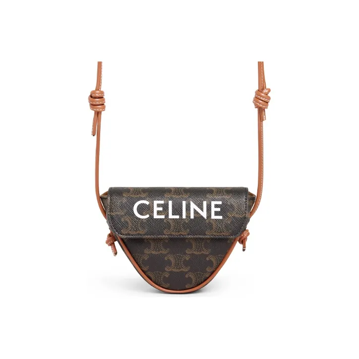 CELINE Cow Leather Canvas Handbag Coin Purse Mini Unisex Tawny-3