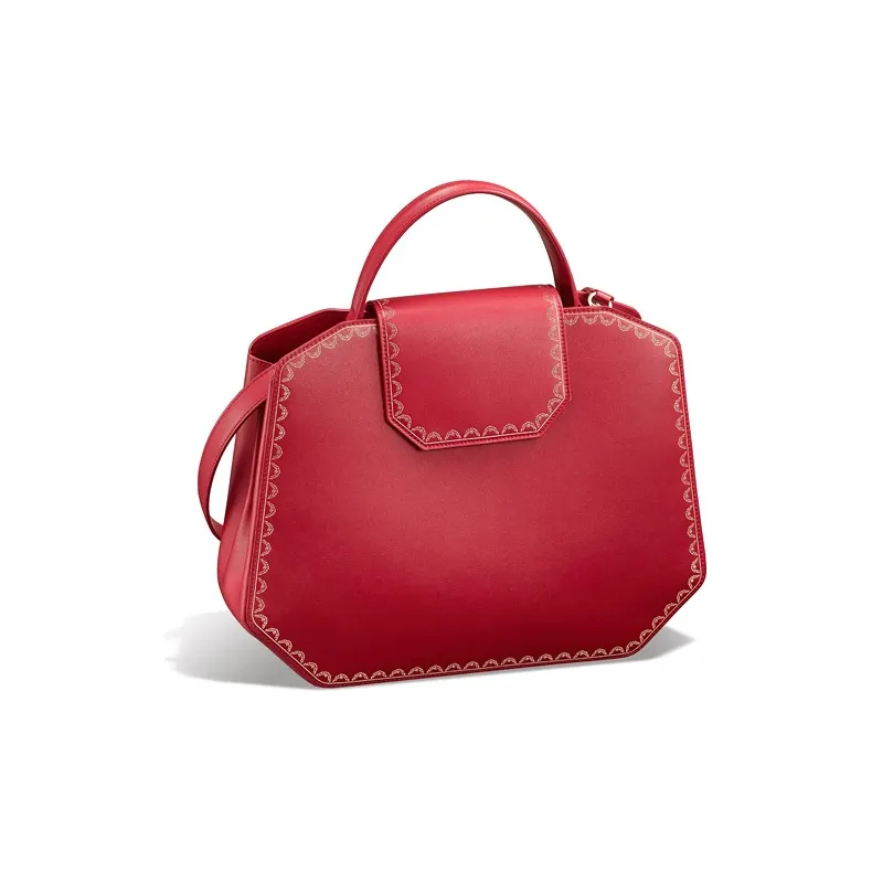 CARTIER Calfskin Handbag Shoulder Bag Crossbody Bag Medium Size Women's Red-0