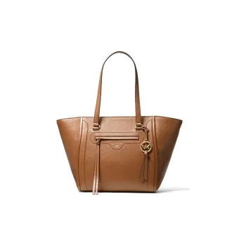 MICHAEL KORS Carine Cow Leather Tote Bag, Shopping Bag, Shoulder Bag, Handbag Medium Size Women's Brown