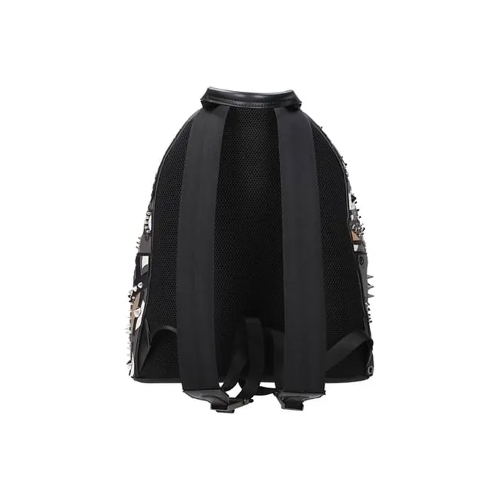FENDI Leather Backpack Regular Men's Black/Multicolor-2