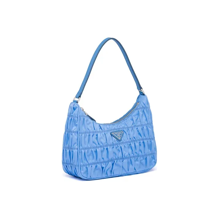 PRADA Saffiano Nylon Fabric With Leather Handbag Handbag Mini Women's Blue-2