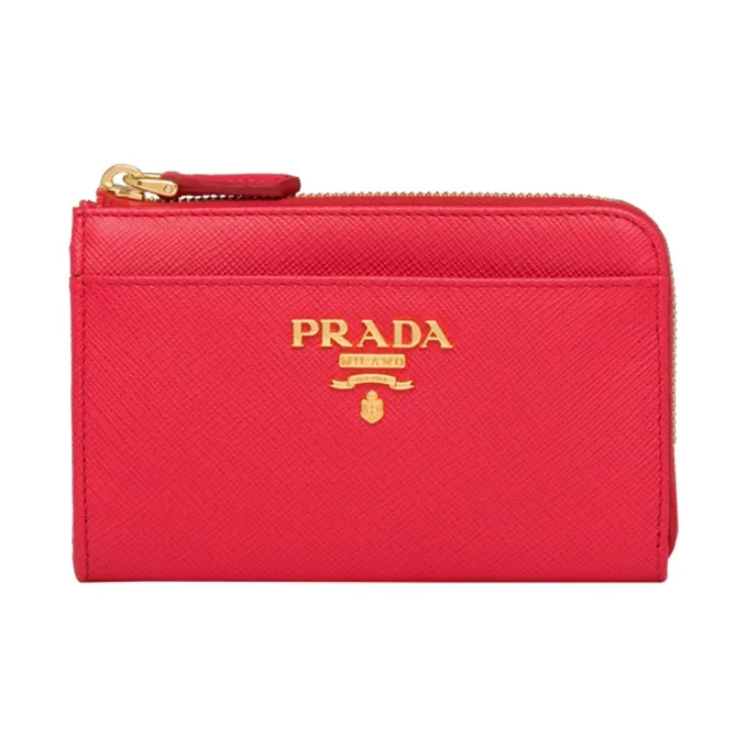 PRADA Saffiano Leather Wallet Key Pouch Women's Red-0