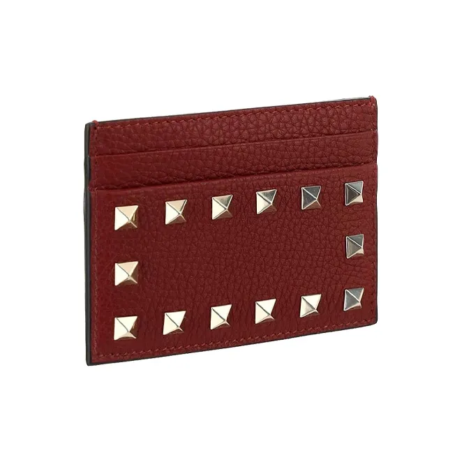 Valentino Cow Leather Card Holder Women's Deep Red-1