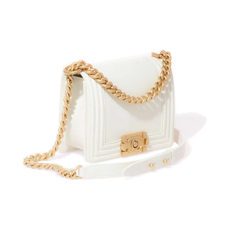 CHANEL Leboy Leather Shoulder Bag, Crossbody Bag Mini Women's White-1