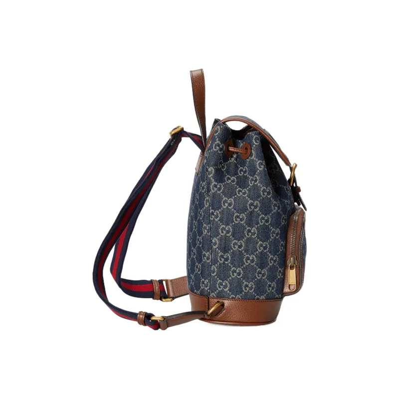 GUCCI Denim Backpack Regular Unisex Blue/Brown-3