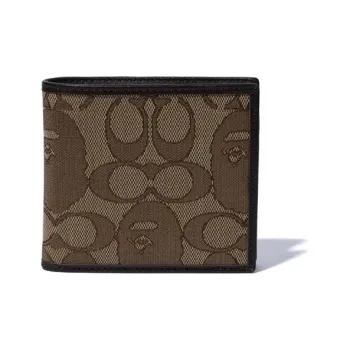 A BATHING APE COACH Collaboration Bape Patchwork Cow Leather Wallet Men's Khaki