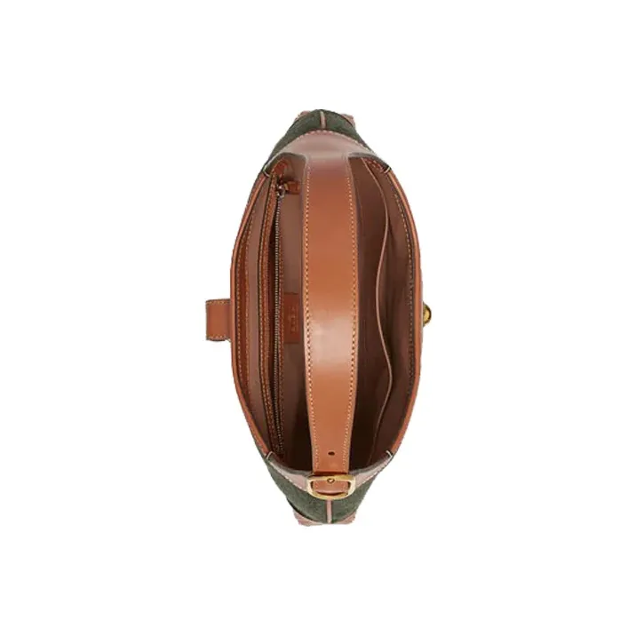 GUCCI Jackie 1961 Canvas With Leather Trim Crescent Shoulder Bag Shoulder Bag Women's Dark Green With Brown Accents-6