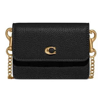 COACH Leather Small Square Bag Shoulder Bag, Crossbody Bag Mini Women's Black