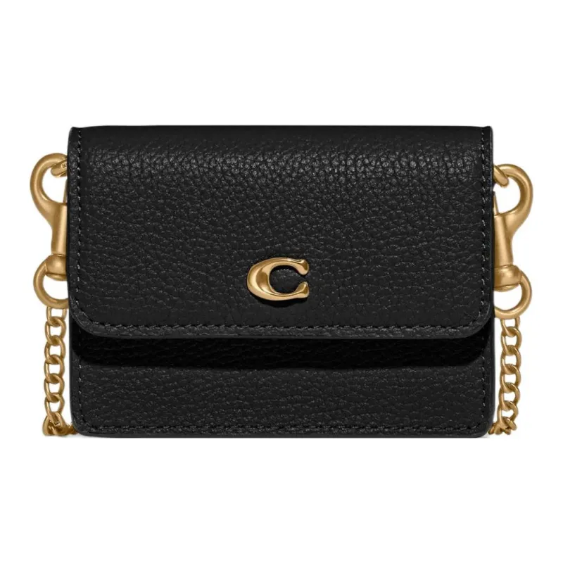 COACH Leather Small Square Bag Shoulder Bag, Crossbody Bag Mini Women's Black-0