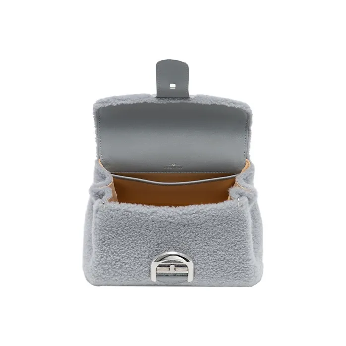 Delvau Brillant Soft Wool Patchwork Calfskin Shoulder Bag Crossbody Bag Handbag Mini Women's Ice Gray-3