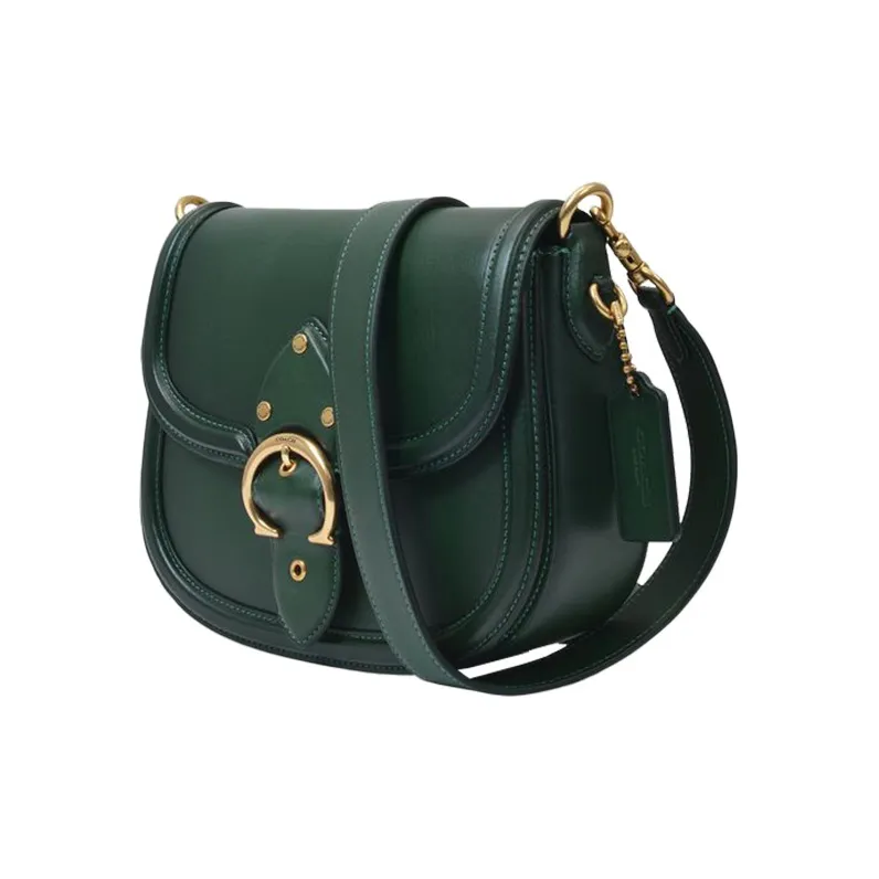 COACH Beat Leather Saddle Bag Crossbody Bag Shoulder Bag Medium Size Women's Green-2