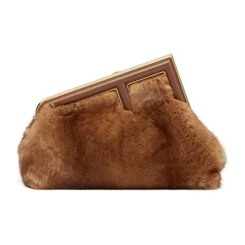 FENDI Fendi First Mink Fur Shoulder Bag Crossbody Bag Clutches Small Size Women's Brown