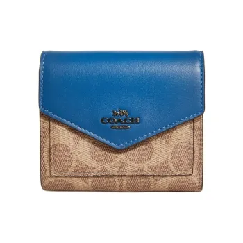COACH Canvas Handheld Envelope Wallet Small Size Women's Blue & Brown Monogram