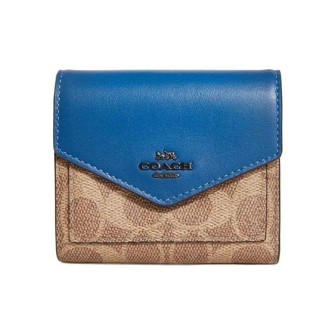 COACH Canvas Handheld Envelope Wallet Trumpets Women's Blue & Brown Monogram-0