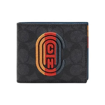 COACH 3 IN 1 Wallet Canvas With Leather Wallet Men's Charcoal Black