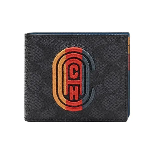 COACH 3 IN 1 Wallet Canvas With Leather Wallet Men's Charcoal Black