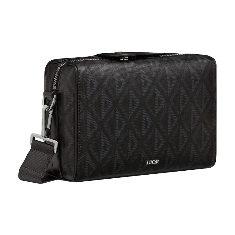 DIOR Smooth Cow Leather Messenger Bag Handbag Shoulder Bag Crossbody Bag Small Size Men's Black-2