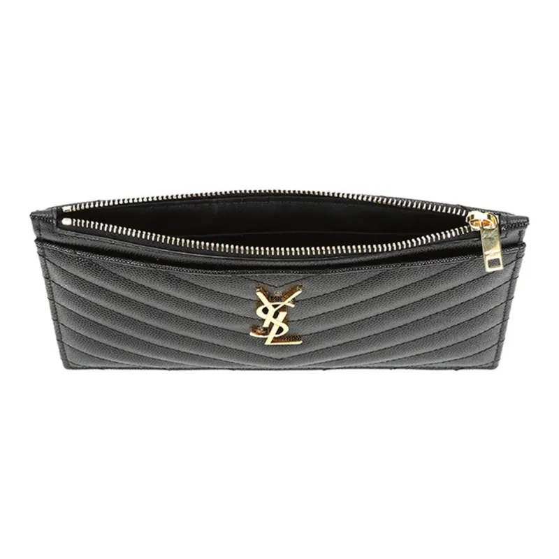 SAINT LAURENT Calfskin Wallet Clutch Regular Women's Black-6