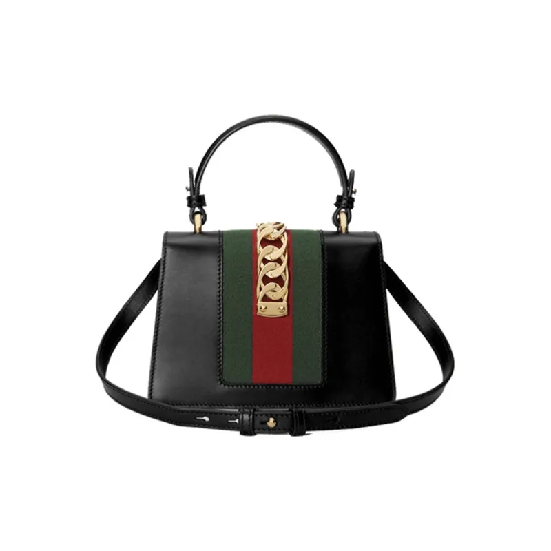 GUCCI Sylvie Leather Handbag, Shoulder Bag, Crossbody Bag Mini Women's Black-2