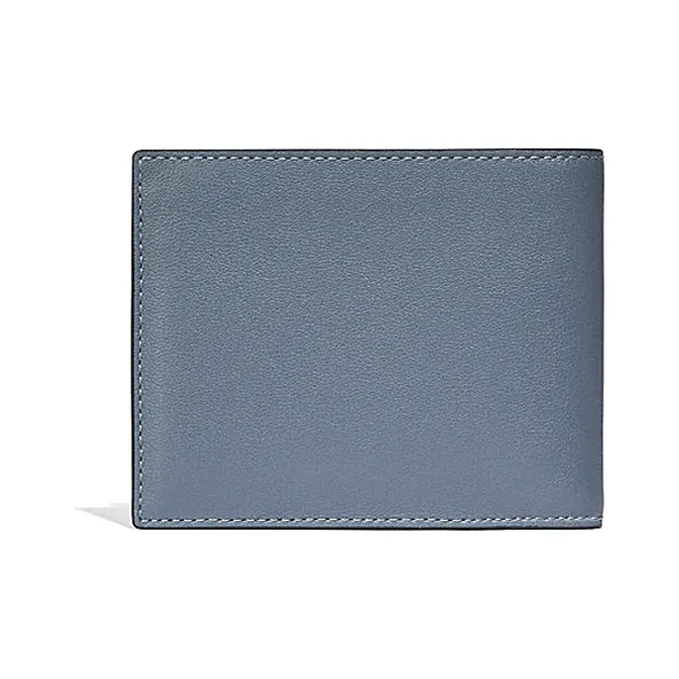 COACH 3 IN 1 Wallet Solid Color Refined Calfskin Leather Bifold Card Holder, Wallet Men's Blue Gray-1
