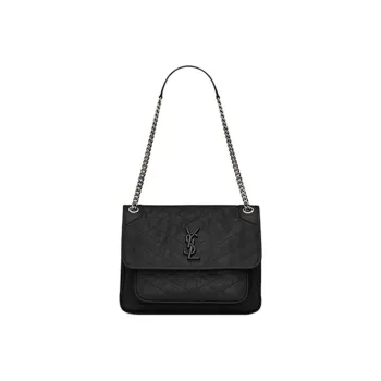 SAINT LAURENT Niki Shoulder Bag Medium Crinkled Vintage Black