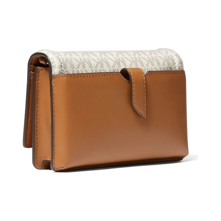 MICHAEL KORS Jet Set Charm Canvas Leather Camera Bag, Crossbody Bag Small Size Women's Vanilla White & Acorn Brown-1