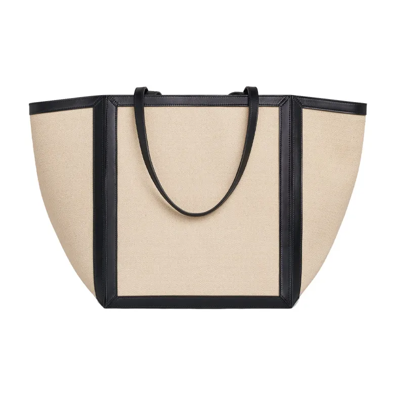 CELINE Fabric With Cow Leather Tote Bag, Shopping Bag, Shoulder Bag, Handbag Regular Women's Grass White/Black-2