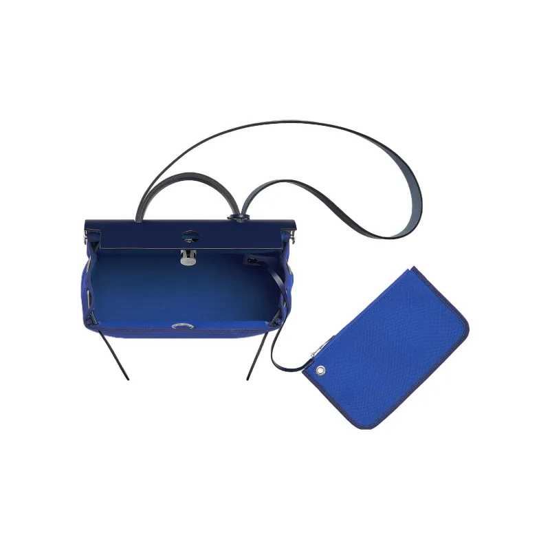 HERMES Herbag Zip Canvas With Leather Handbag Shoulder Bag Crossbody Bag Unisex Electric Blue/Gemstone Blue-3
