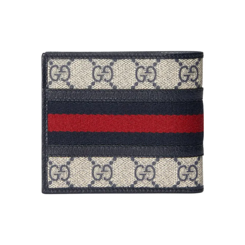 GUCCI Ophidia Canvas With Leather Wallet Men's Blue & Beige-4