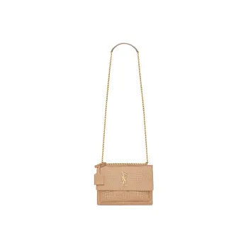 SAINT LAURENT Crocodile Embossed Shiny Leather Sunset Bag Shoulder Bag Crossbody Bag Women's Dark Beige