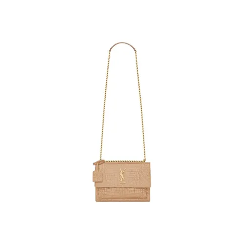 SAINT LAURENT Crocodile Embossed Shiny Leather Sunset Bag Shoulder Bag Crossbody Bag Women's Dark Beige