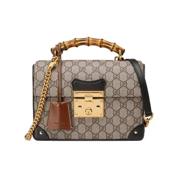 GUCCI Padlock Canvas With Leather Box Bag Crossbody Handbag Shoulder Bag Small Size Women's Beige Ebony