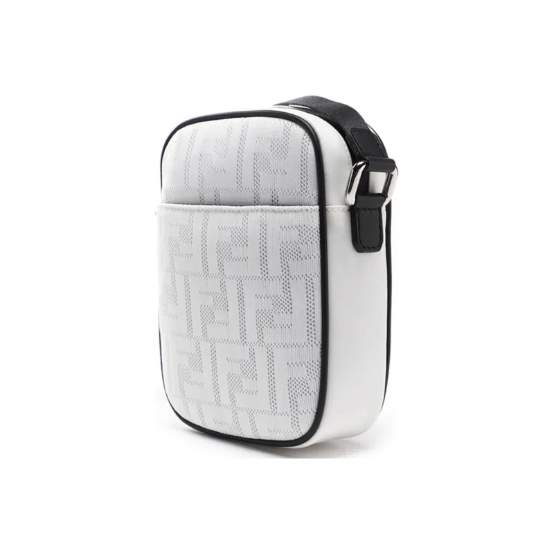 FENDI Mesh Canvas With Leather Messenger Bag Camera Bag Shoulder Bag Crossbody Bag Men's White/Black-1