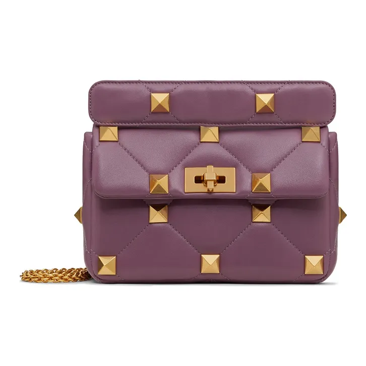 Valentino Sheepskin Large Stud Handbag Shoulder Bag Crossbody Bag Purple-0