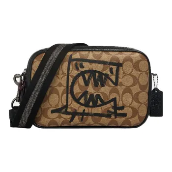 COACH Jes Canvas With Leather Camera Bags Crossbody Bag Shoulder Bag Medium Size Men's Khaki