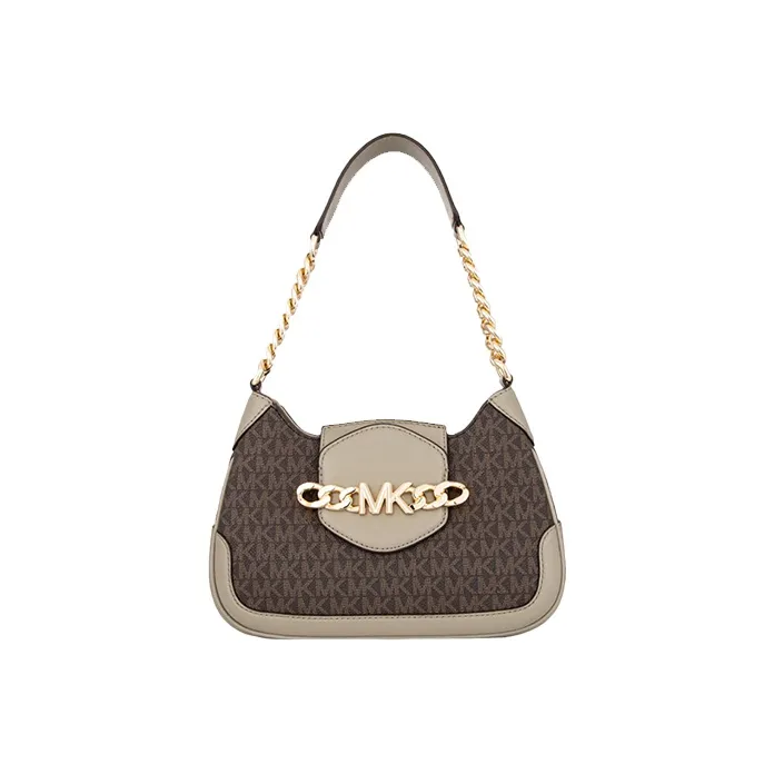 MICHAEL KORS Hally Cow Leather Shoulder Bag Women's Gray Green & Brown-0