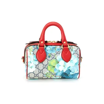 GUCCI GG Blooms Canvas Boston Bag Shoulder Bag Crossbody Bag Handbag Mini Women's Blue/Red