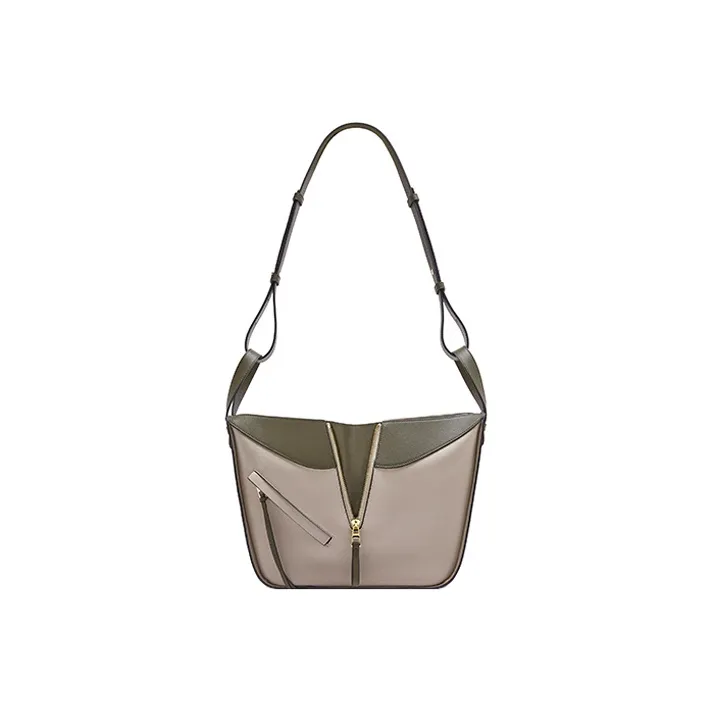 LOEWE Hammock Classic Cow Leather Hammock Bag Handbag Shoulder Bag Crossbody Bag Small Size Women's Green/Light Oat-3