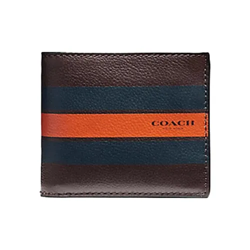 COACH Compact Leather 3 in 1 Foldable Clutch Wallet Men's Brown & Blue Orange