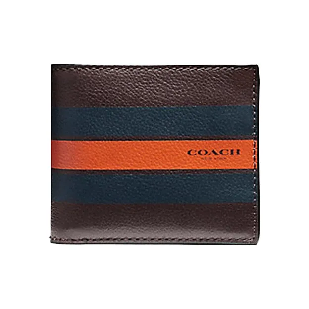 COACH Compact Leather 3 in 1 Foldable Clutch Wallet Men's Brown & Blue Orange-0