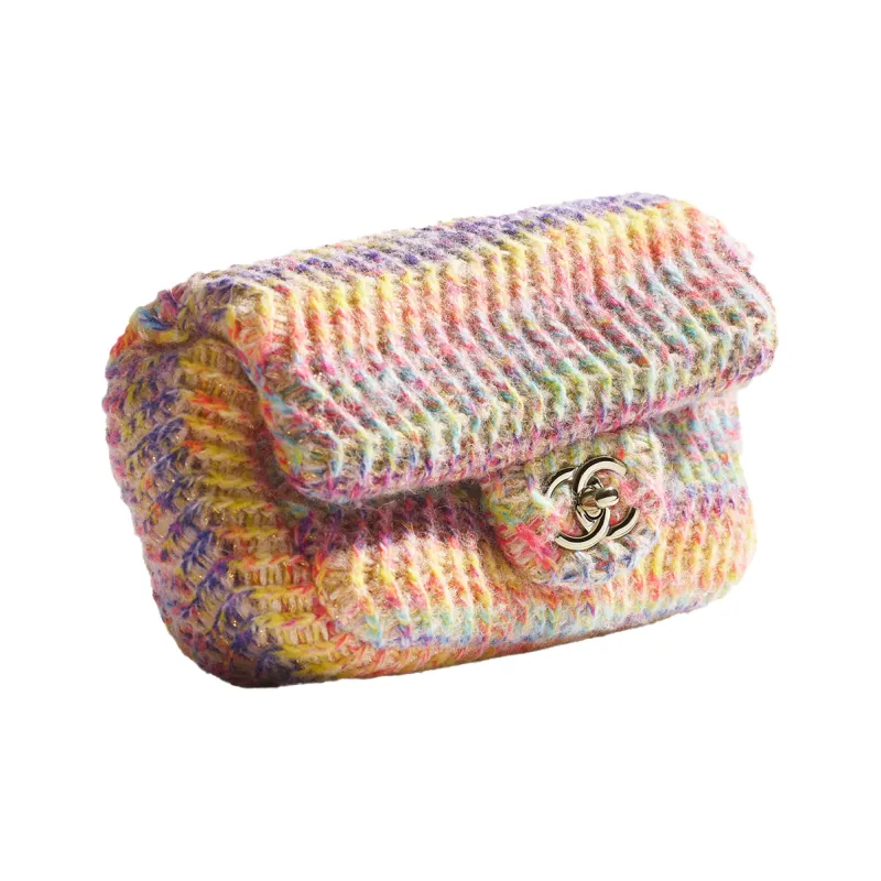 CHANEL Knitted Fabric Flap Bag, Shoulder Bag, Crossbody Bag Trumpets Women's Rainbow-1