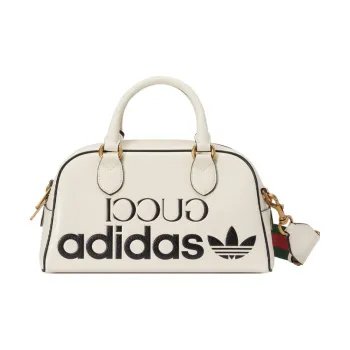 GUCCI Adidas Collaboration Leather Handbag, Shoulder Bag, Travel Bag Mini Men's White