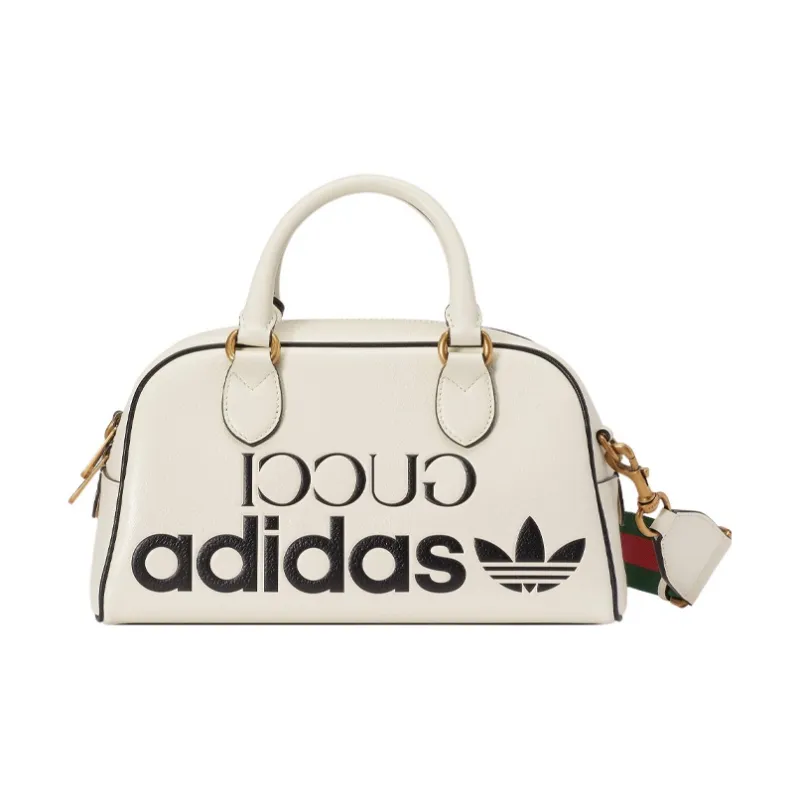 GUCCI Adidas Collaboration Leather Handbag, Shoulder Bag, Travel Bag Mini Men's White-0
