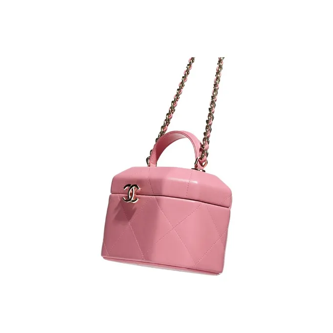CHANEL Lambskin One Shoulder Crossbody Makeup Bag Trumpets Women's Light Pink-2