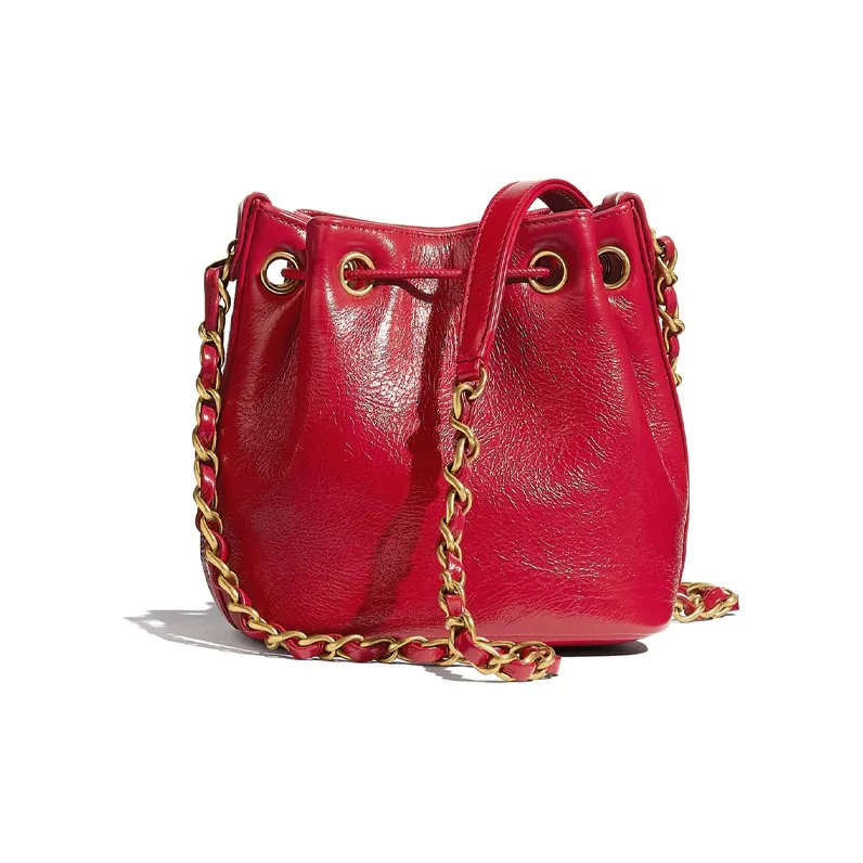 CHANEL Shiny Calfskin And Gold Metal Drawstring Bag Women's Red-1