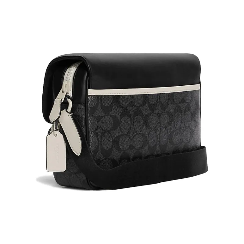 COACH Track Canvas Messenger Bag, Shoulder Bag, Crossbody Bag Tubas Men's Black & White-1