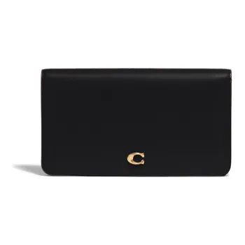 COACH Canvas Ultra Thin Clutch Wallet Women's Brass/Black
