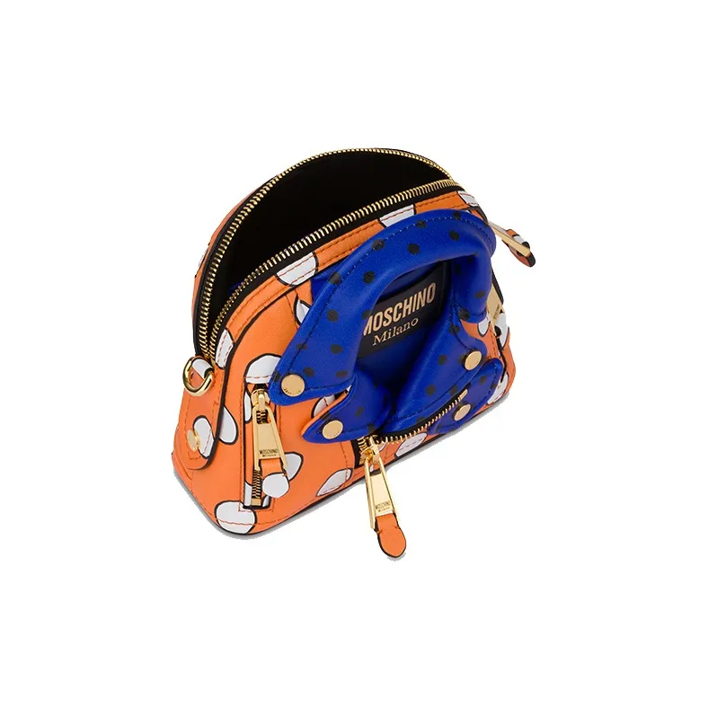 MOSCHINO Sheepskin Shoulder Bag Trumpets Women's Orange & Blue-1