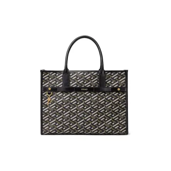 FANSIZHE La Greca Cow Leather Tote Bag, Shopping Bag, Handbag Unisex Black