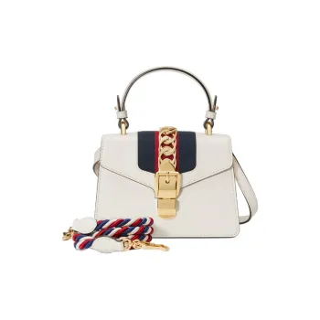 GUCCI Sylvie Leather Handbag Shoulder Bag Crossbody Bag Mini Women's White